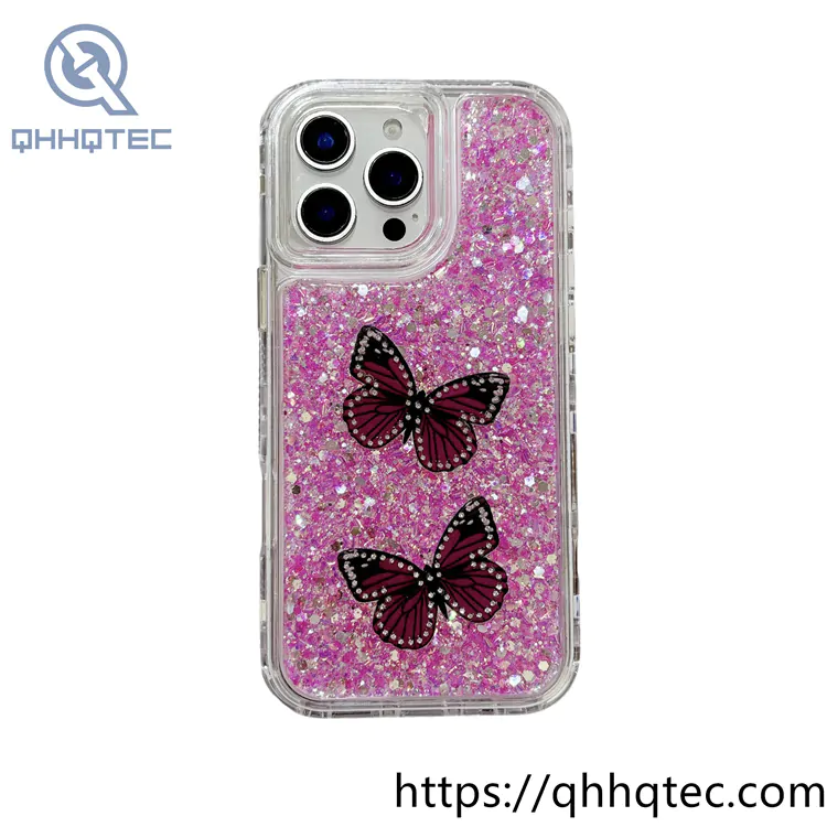simulated butterfly 3 in 1 glitter case