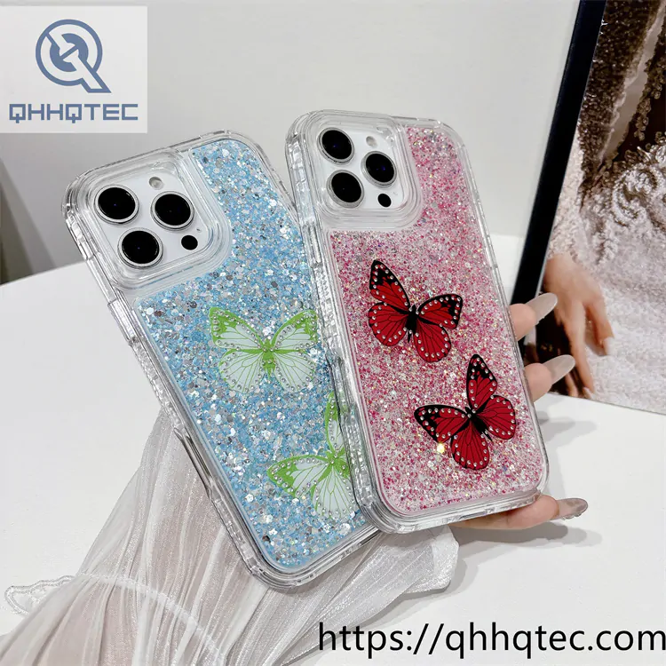 simulated butterfly 3 in 1 glitter case