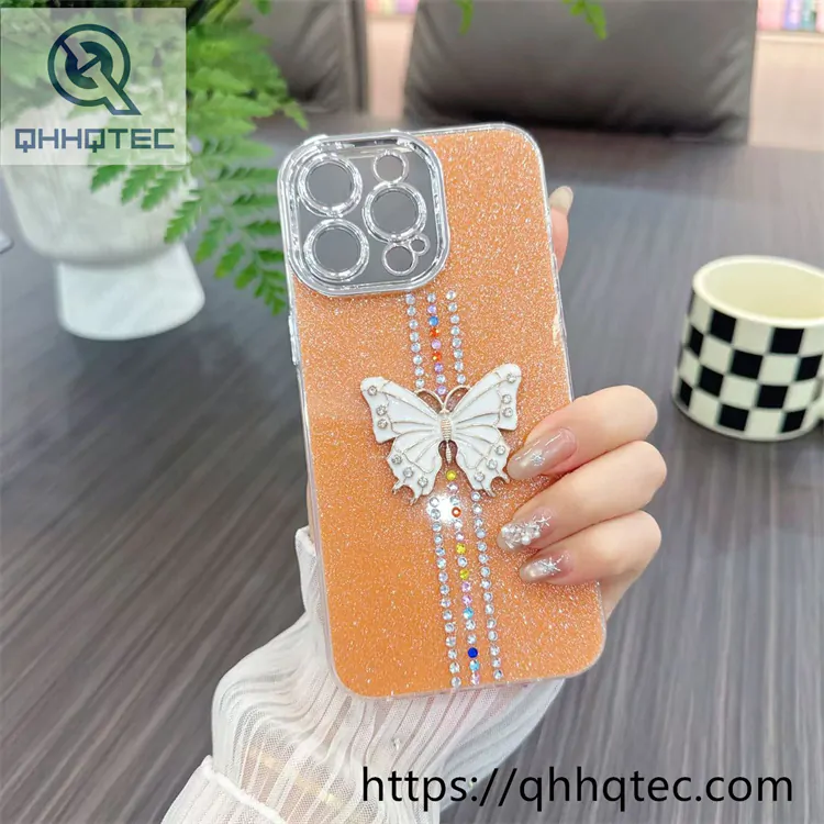 diamond line butterfly glitter case